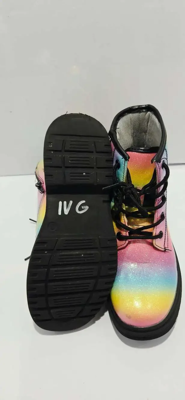 Vybe Junior Rainbow Glitter Combat Boots Size 2